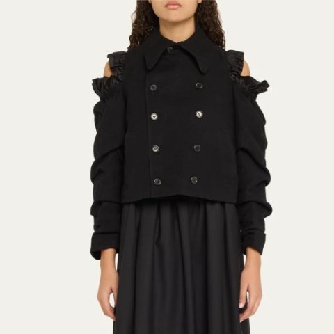 Get $300GC,Spend$2000 Get $600GCRuffle Cutout Shoulder Double-Breasted Wool Jacket