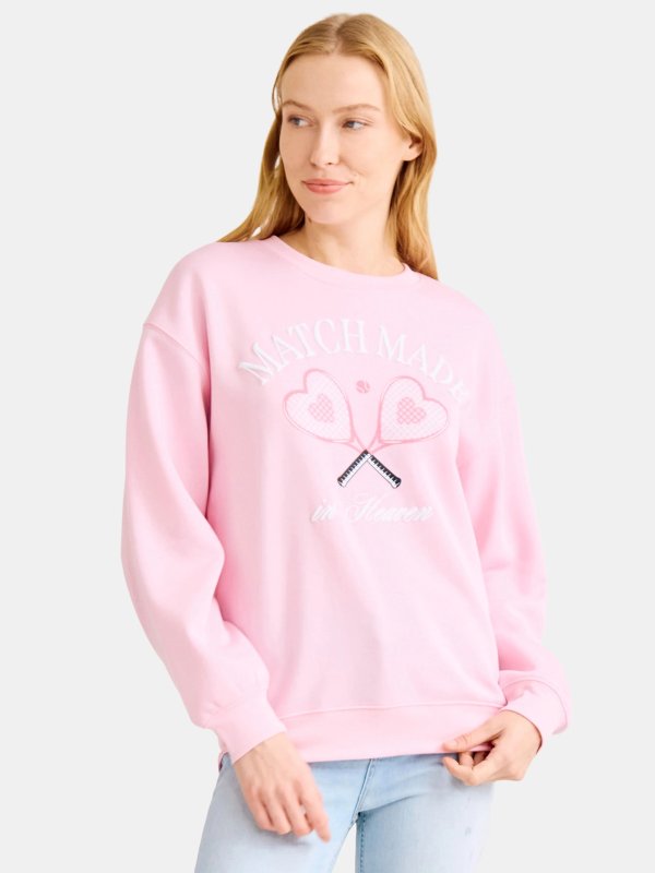 Valentine’s Day Match Made In Heaven Graphic Fleece Pullover Sweatshirt with Long Sleeves, Women's and Women's Plus
