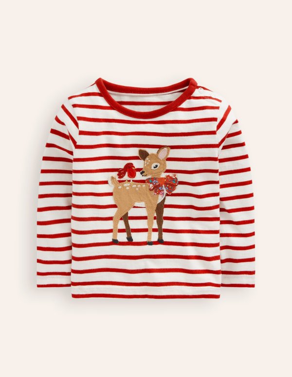 Animal Applique T-shirtJewel Red/Ivory Deer
