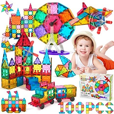 100pcs Magnetic Tiles Building Blocks Set for Boys Girls Preschool ...