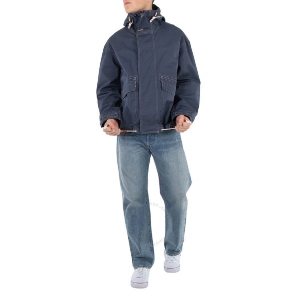 Contrast-Stitch Twill Hooded Jacket