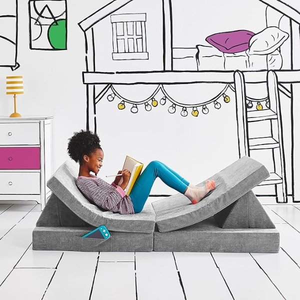 Kids and Toddler Play Couch, Convertible Folding Sofa, Durable Foam Modular Design, Mountain Gray