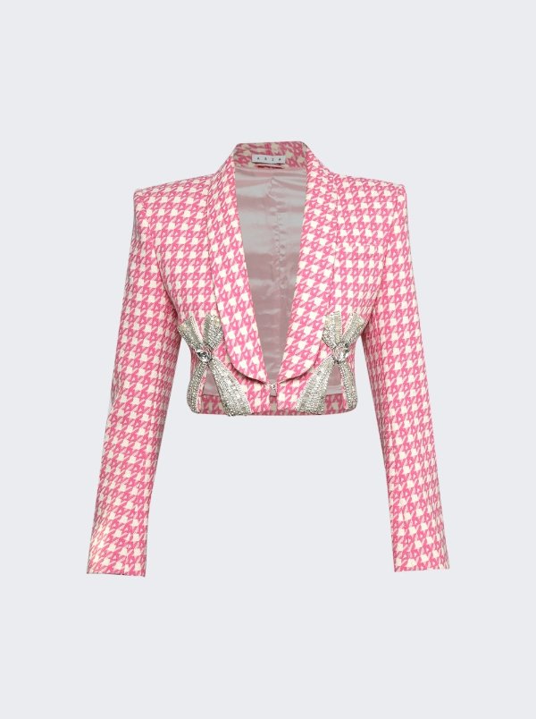 AREA Deco Bow Slit Cropped Blazer Pink And Multicolor