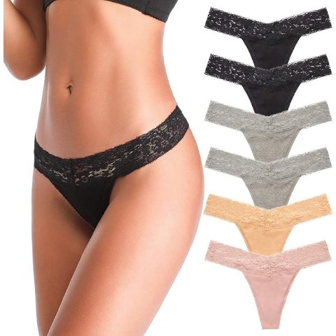 ANNYISON Women s Thongs, T Back Low Waist See Through Panties Cotton Seamless Lace Thongs for Women