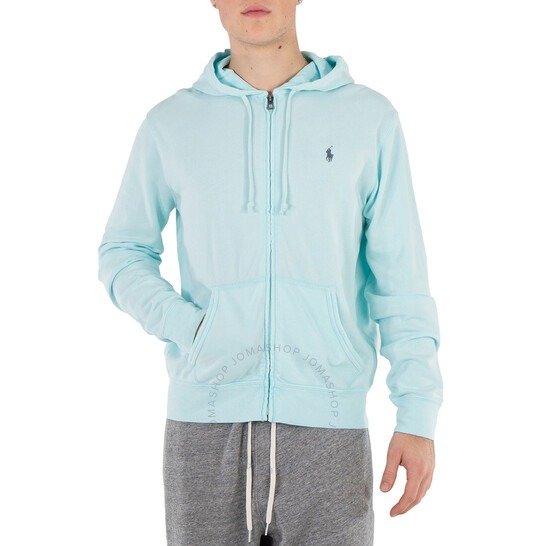 Soft Aqua Cotton Twill Zip Up Hoodie