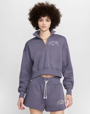 Phoenix fleece sportswear logo cropped quarter zip in purple