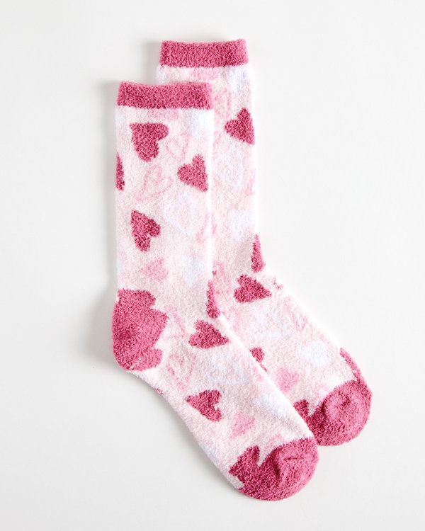 mia & tess Large Pink Hearts Cozy Socks | The Paper Store