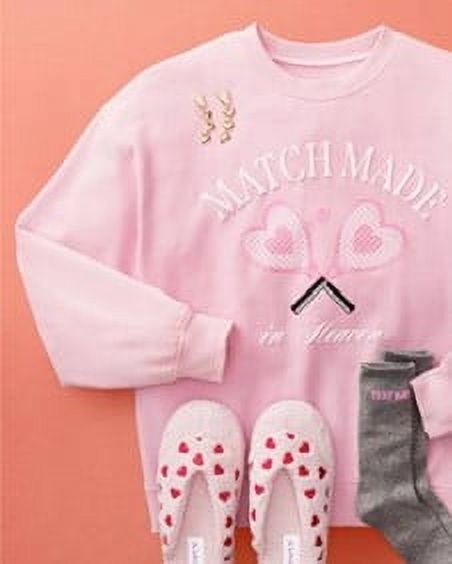 Valentine’s Day Match Made In Heaven Graphic Fleece Pullover Sweatshirt with Long Sleeves, Women's and Women's Plus