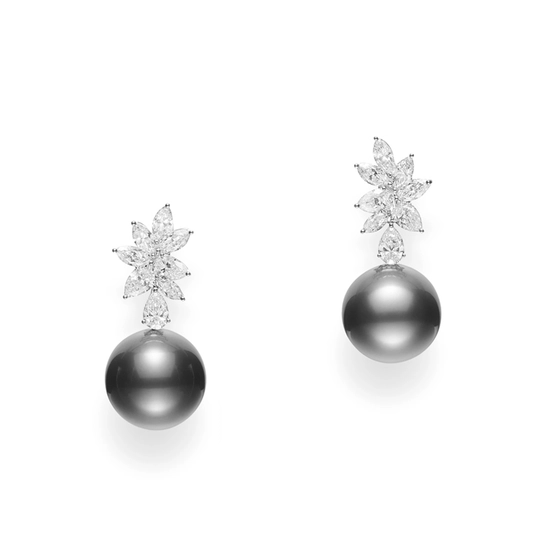 Classic Black South Sea Cultured Pearl and Diamond Earrings in Platinum