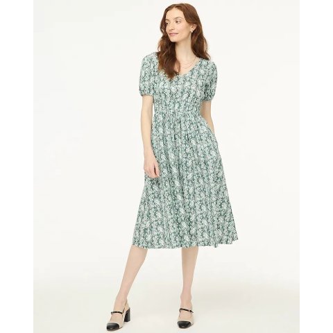 J.CrewSmocked-waist poplin midi dress