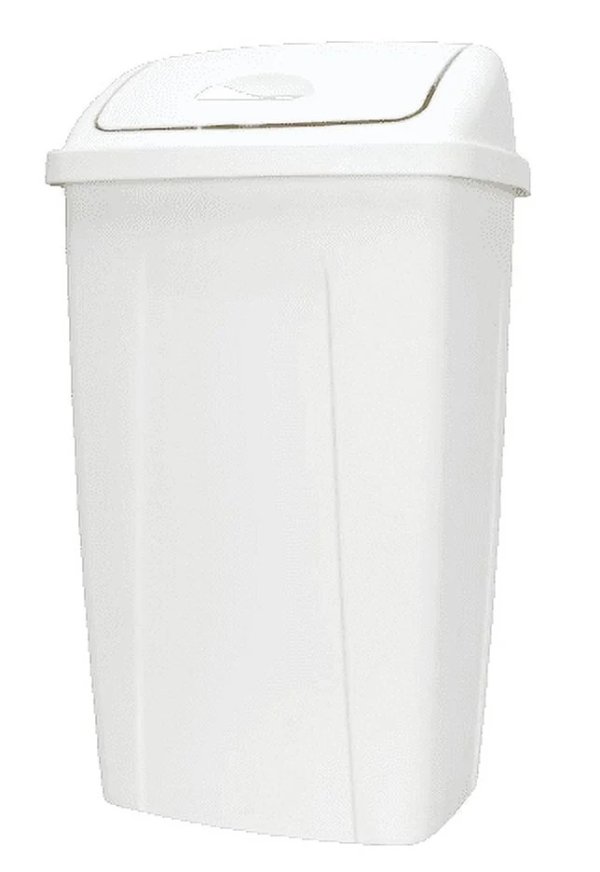 13 Gallon Trash Can, Plastic Swing Top Kitchen Trash Can, White