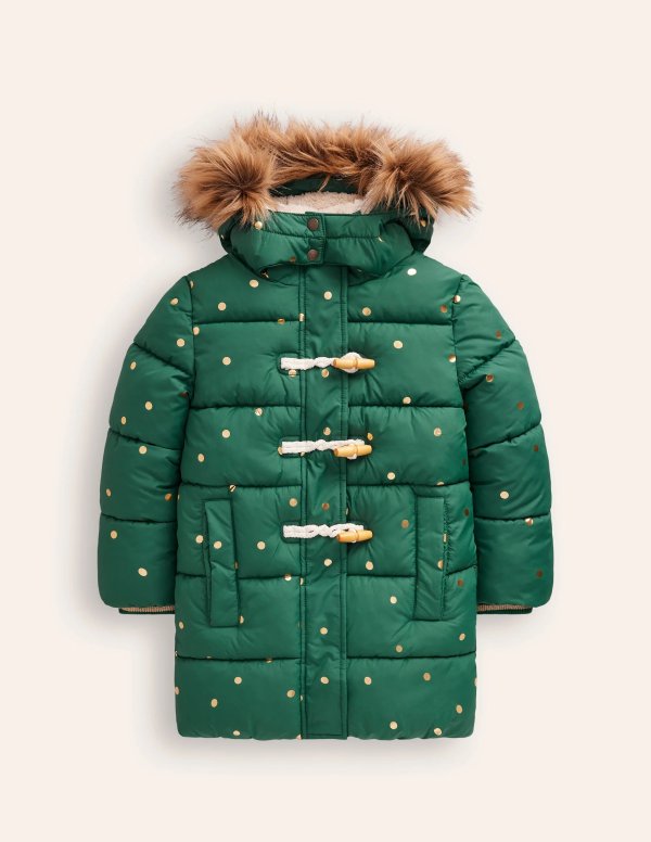 Longline Padded Coat Jewel Green Gold Foil Confetti