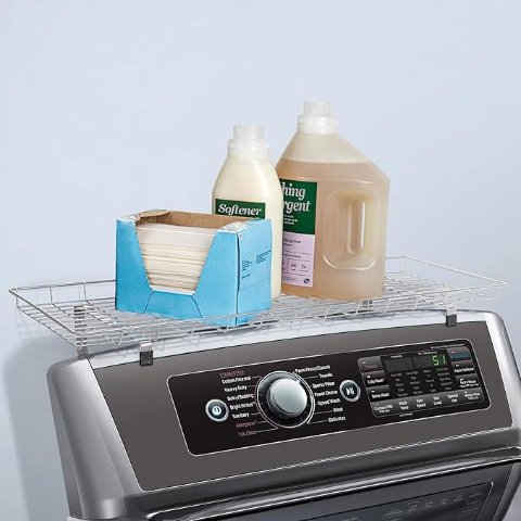 Household Essentials Rear Display Over-The-Washer Storage Shelf to Organize and Store Laundry Room Supplies, Silver