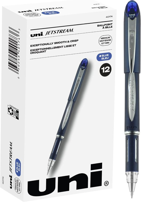 uniball Jetstream Ballpoint Pen, Stick, Fine 0.7 Mm, Blue Ink, Blue Barrel