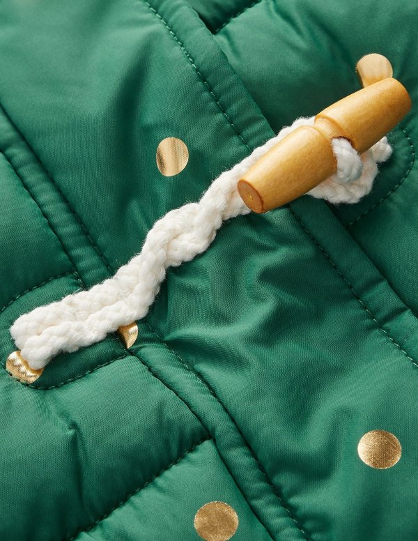 Longline Padded Coat Jewel Green Gold Foil Confetti