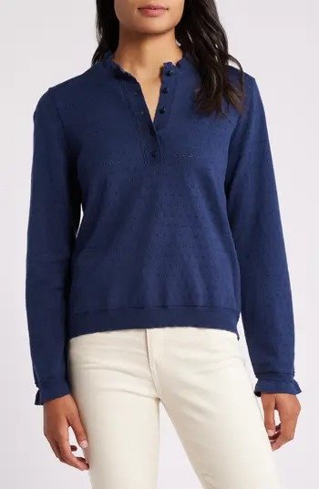 Ruffle Pointelle Sweater