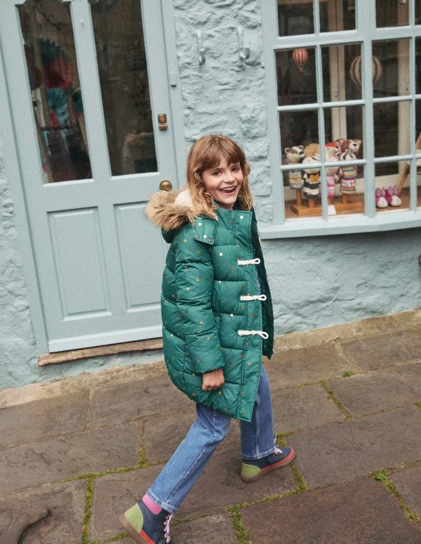 Longline Padded Coat Jewel Green Gold Foil Confetti