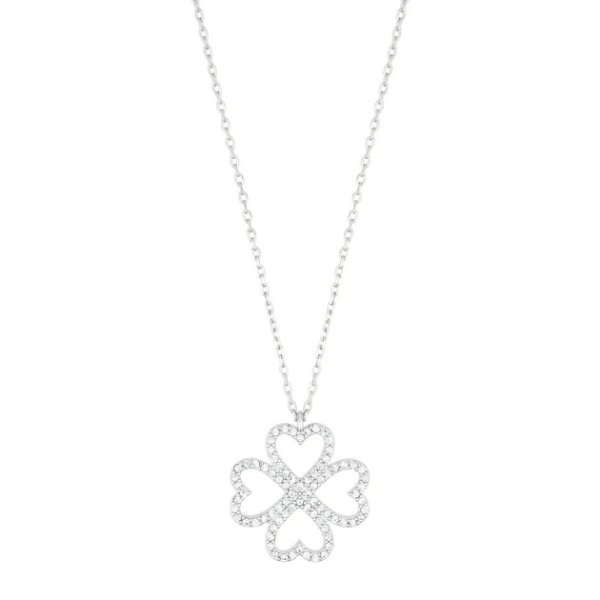 silver plated heart-shaped pave clover necklace