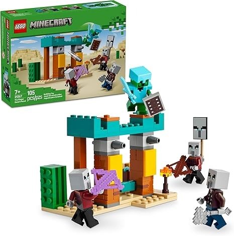 Minecraft The Illager Desert Patrol Toy Figures and Playset - Building Minecraft Toy for Kids, Boys and Girls, Ages 7+ - with 4 Figures for Pretend Play - Gift Idea for Birthdays - 21267