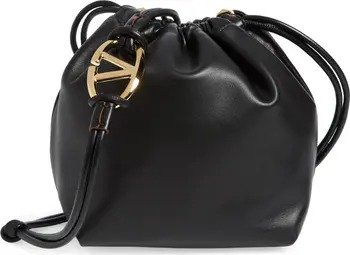 Medium VLOGO Leather Drawstring Bag