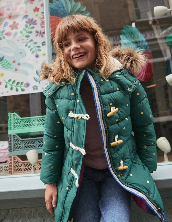 Longline Padded Coat Jewel Green Gold Foil Confetti