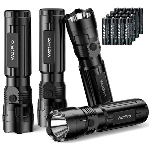 WdtPro 4 Pack LED Flashlights, Bright Flashlight with 16 AAA Batteries