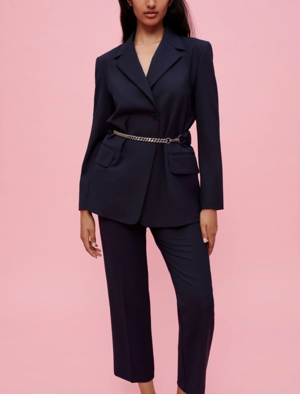 Tailored jacket with chain belt