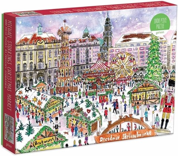 Galison Michael Storrings Christmas Market 1000 Piece Puzzle from Galison - Featuring Beautiful Illustrations of a Festive Snowy Town, 27" x 20", Makes a Wonderful Gift