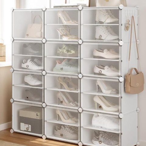 Interlocking Shoe Rack with Doors, 48-Pair 8-Tier Shoe Organizer, Steel ...