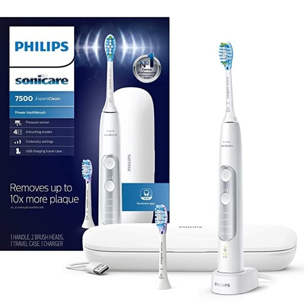 Sonicare HX9690/06 ExpertClean 7500 Bluetooth Rechargeable Electric Toothbrush, White