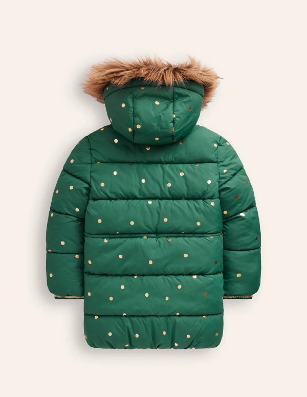 Longline Padded Coat Jewel Green Gold Foil Confetti