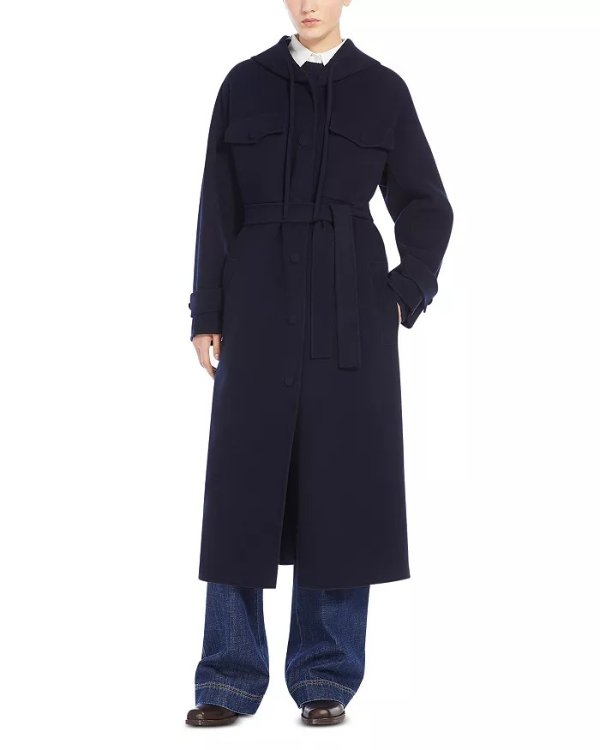 Levante Hooded Wool Belted Coat