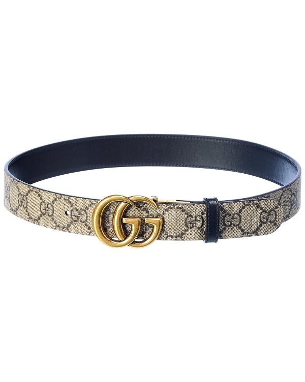 GG Marmont Reversible GG Supreme Canvas & Leather Belt / Gilt