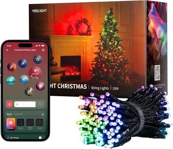 Christmas String Lights, 33 Ft w/ 100 LEDs, 20+ Preset Lighting Effects, Music Flow, App Control, Bluetooth Connected, for Holiday/Patio