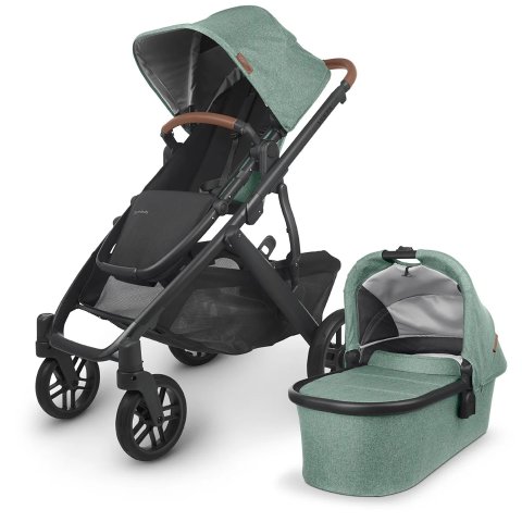UPPAbabyVISTA V2 Single-to-Double Stroller - Gwen (Green Melange / Carbon / Saddle Leather)