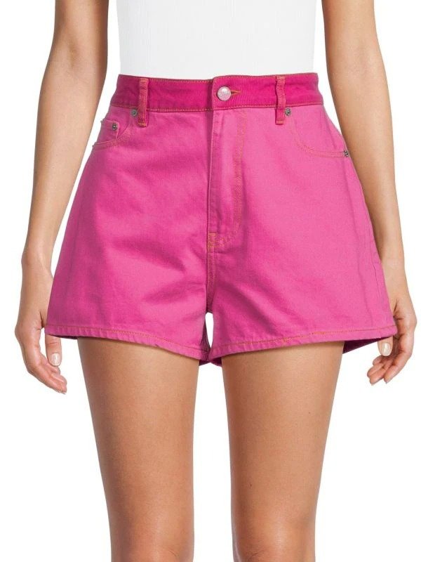 High Rise Tone On Tone Denim Shorts