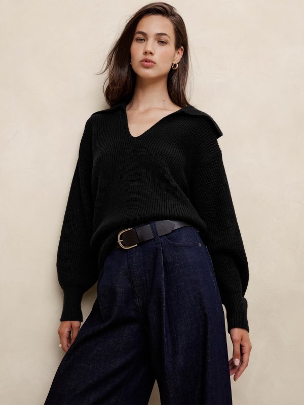 Ribbed Johnny Collar Sweater