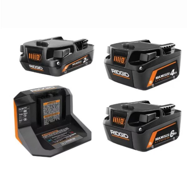 RIDGID 18V 2.0 Ah, 4.0 Ah, 6.0 Ah Lithium-Ion Battery and Charger Starter Kit