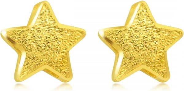 Gold 999.9 24K Solid Gold Star-Shaped Stud Earrings for Women 69449E