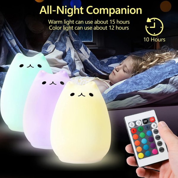 Litake Cute Cat Night Light, Squishy 16 Colors Changing Cat Lamp with Remote