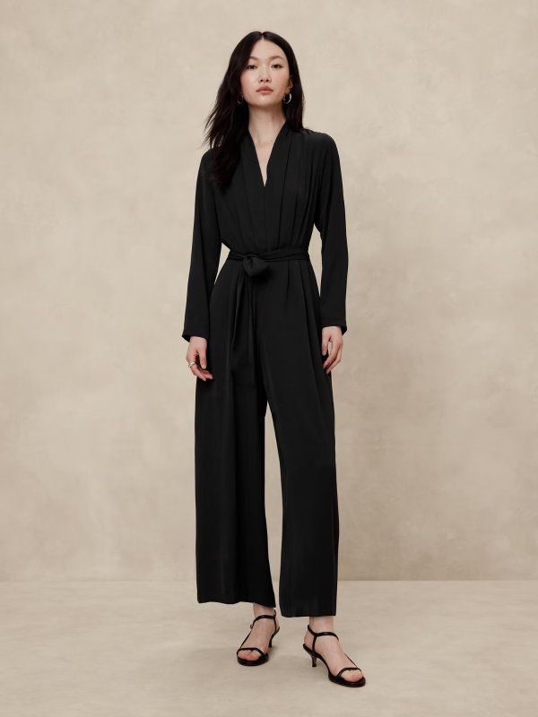 Crepe Deep V-Neck Jumpsuit