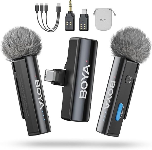 LINK 2 A2 (2TX+3RX Adapter) Wireless Lavalier Microphone for iPhone Camera Android, Clip on Mic, 48 KHz 24 Bit, 6mm Mic, 1000ft, Noise Cancelling, Mini Lapel Mic USB-C/Lightning/3.5mm TRS