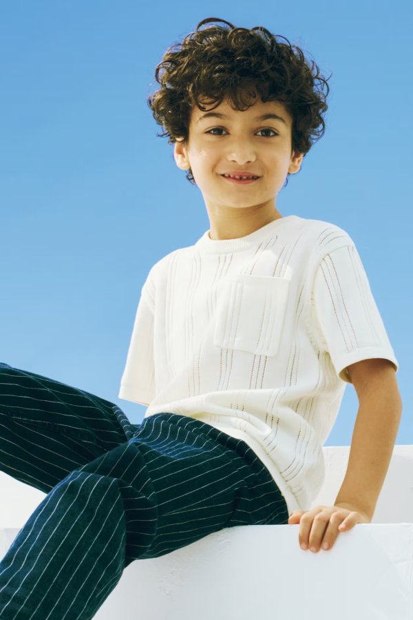 Pointelle-Knit Cotton T-Shirt - White - Kids | H&M US