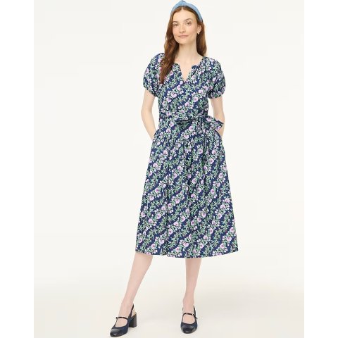 J.CrewPuff-sleeve tie-waist midi dress