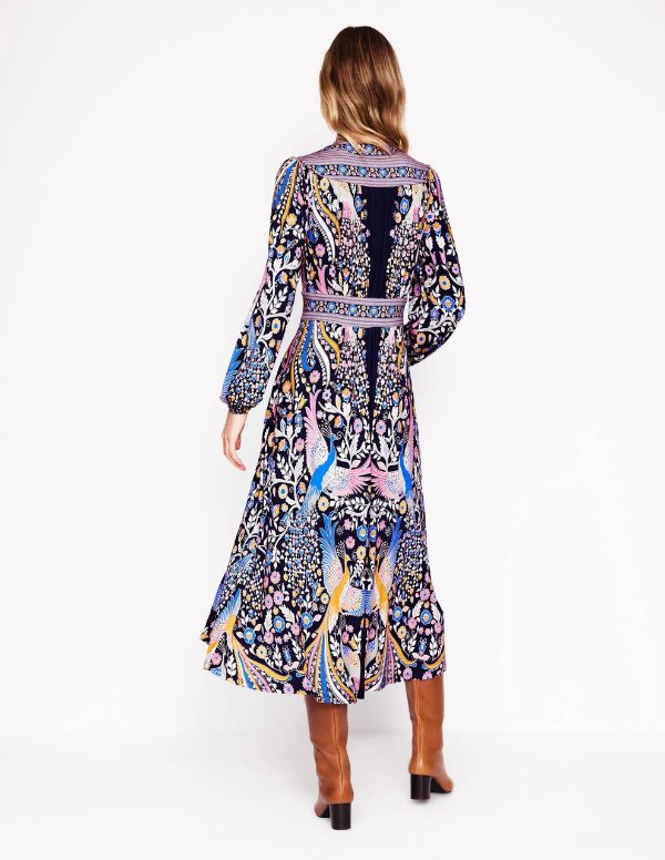 Lily Long Sleeve Midi Dress French Navy,Enchanting Peacock