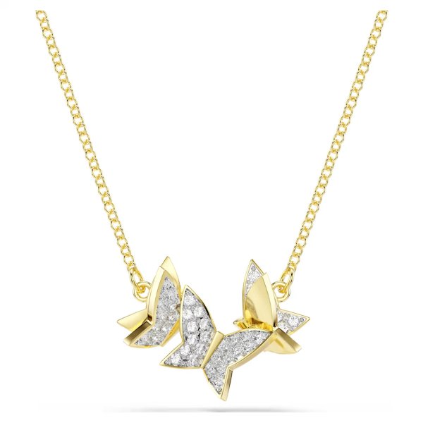 Idyllia Lilia necklace Butterfly, White, Gold-tone plated