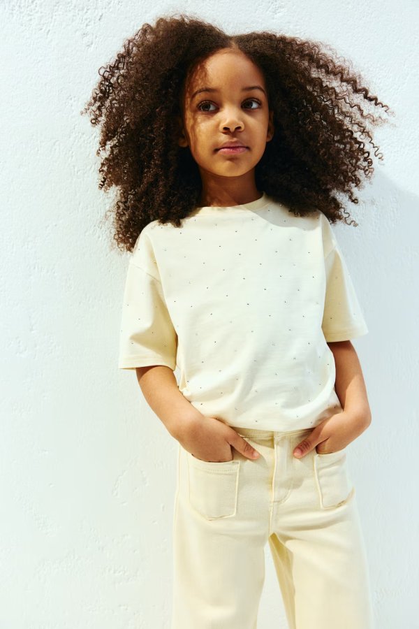 Rhinestone-Embellished T-Shirt - Light yellow - Kids | H&M US