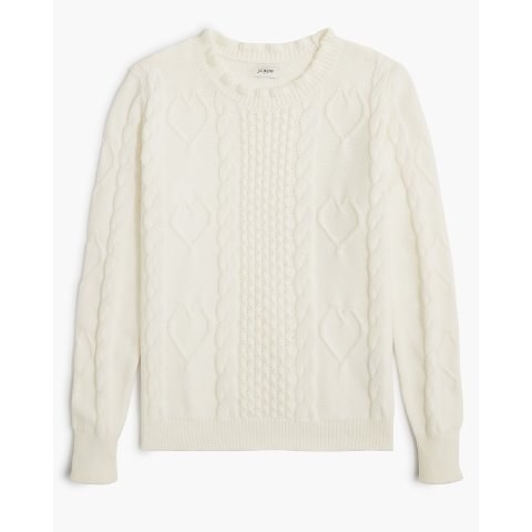 J.CrewCable-knit hearts crewneck sweater