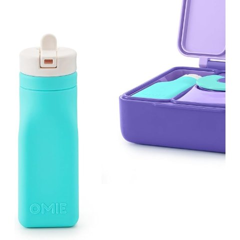 Omie OmieBox Reusable Silicone Water Bottle - 8.7 oz, Straw Top, BPA-Free & Phthalate-Free, Leak-Proof (Teal) (OmieBox Sold Separately)