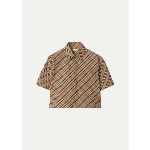 BurberryGet $100GC,Spend$1000 Get $250GCCheck Short-Sleeve Crop Button-Down Shirt
